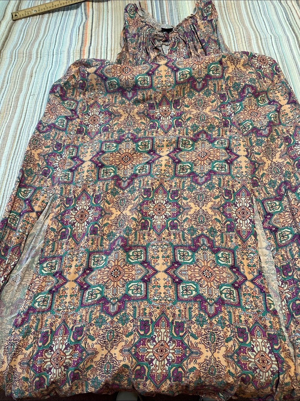 torrid Purple, Peach, and Teal Printed Smocked Maxi Dress - Picture 8 of 9